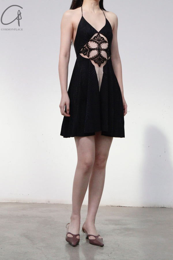 RUI real silk stitching hand hook dress RSS23WV08 ONYX black